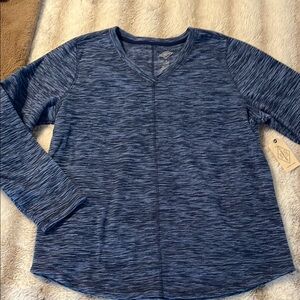 Heathered fleece Blue V-Neck Long Sleeve Top